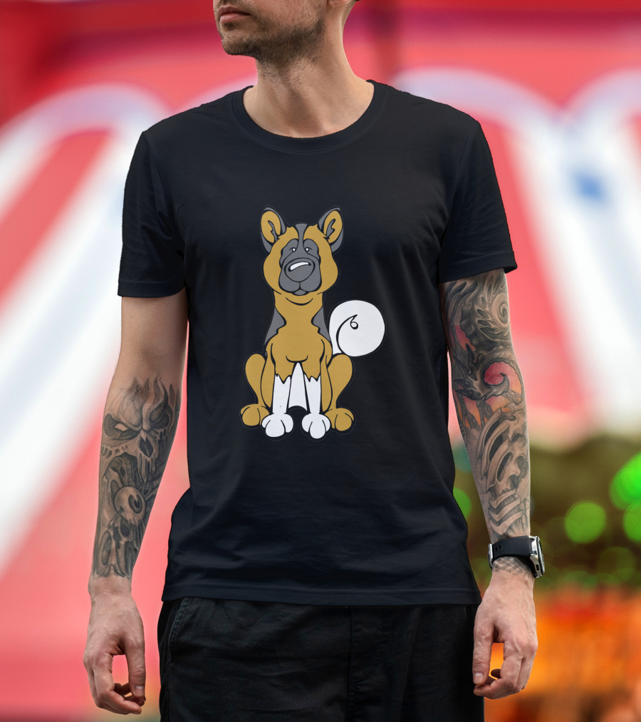 Akita Dog Black and White Cartoon T-Shirt