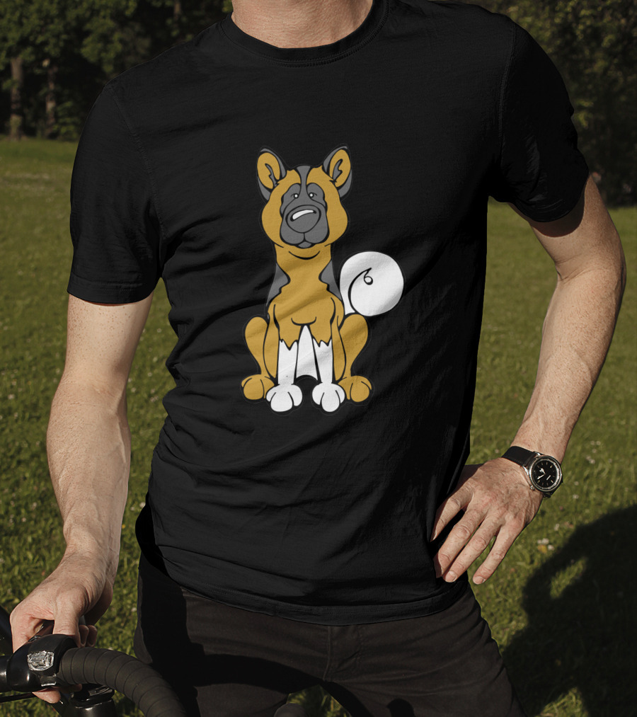 Akita Dog Black And White Cartoon T-Shirt