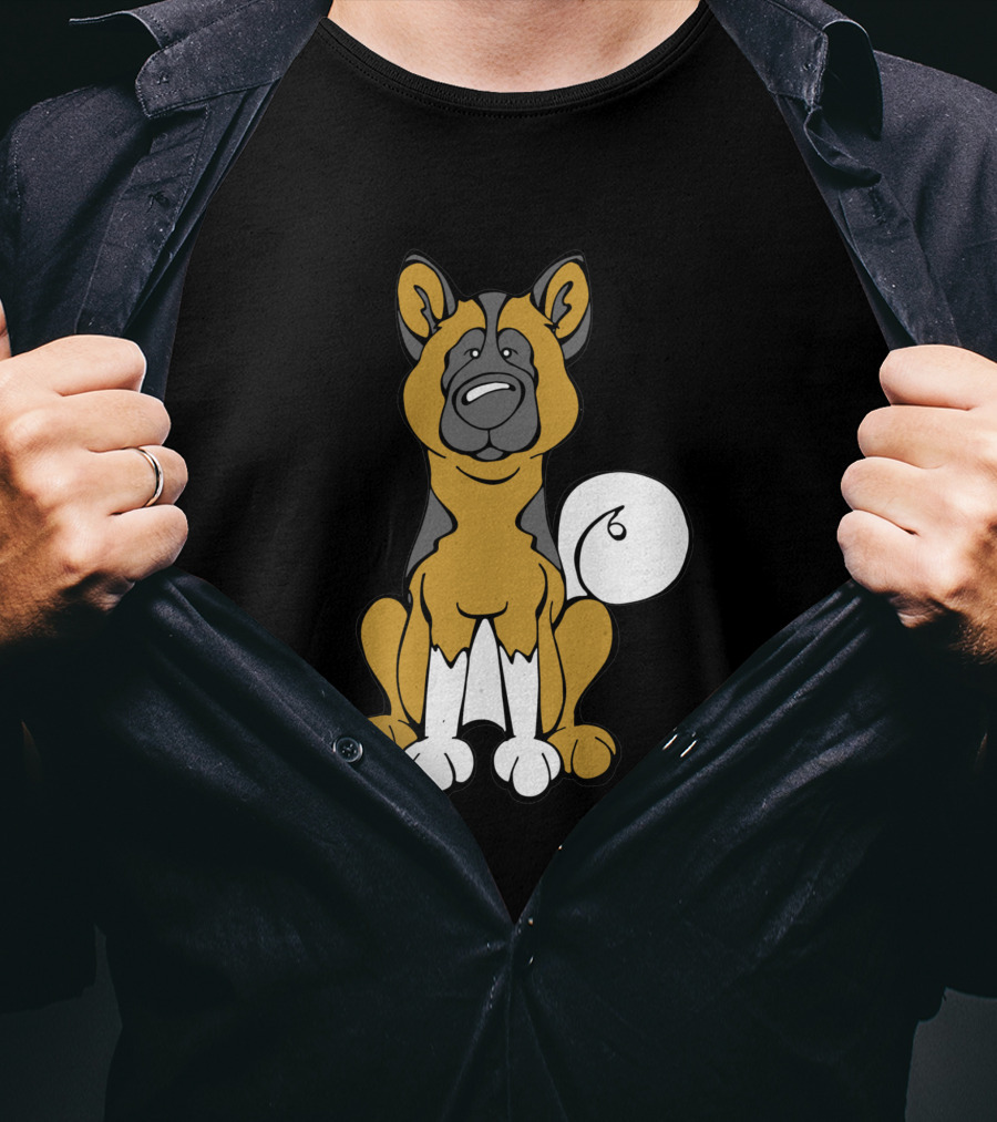 Akita Dog Black And White Cartoon T-Shirt