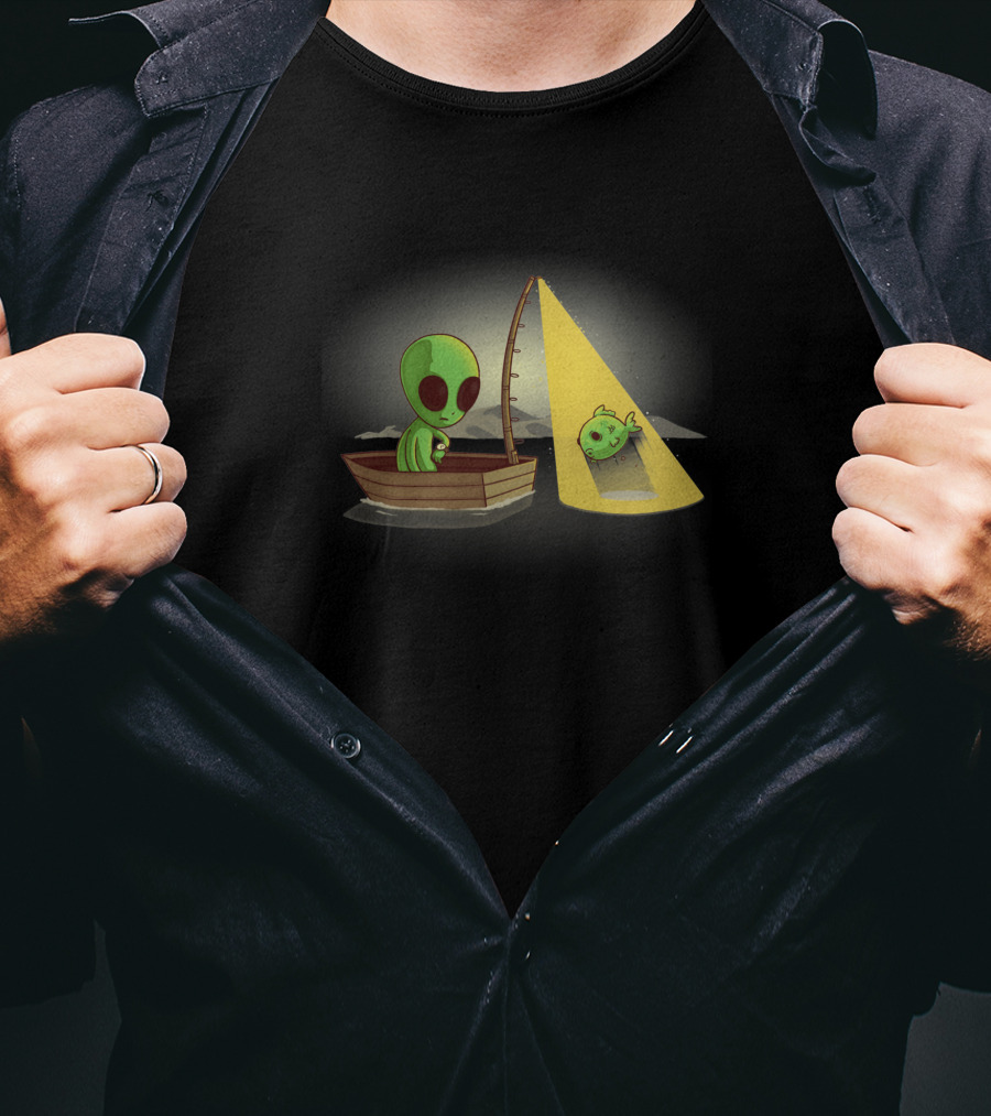 Alien Fishing UFO Light Beam Catch Boat T-Shirt