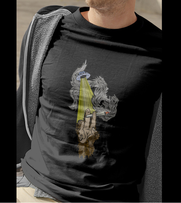 UFO Encounter With Sasquatch Smoking In Alien Light Beam T-Shirt