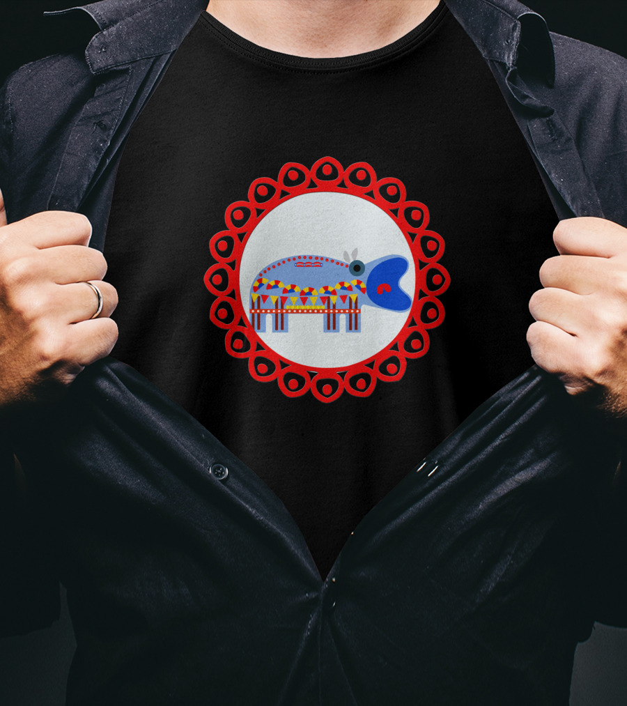 Ornate Hippo In Red Circular Frame Pattern 1408945 T-Shirt