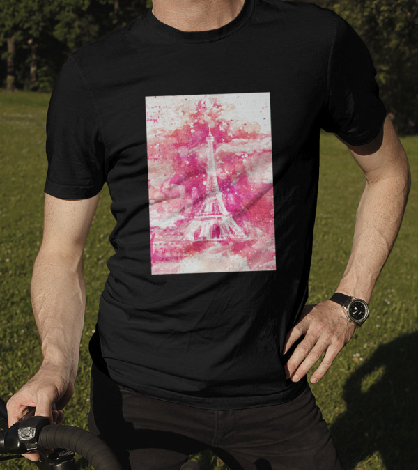 Artistic Xliv Eiffel Tower Paris 119278 Pink Splatter T-Shirt
