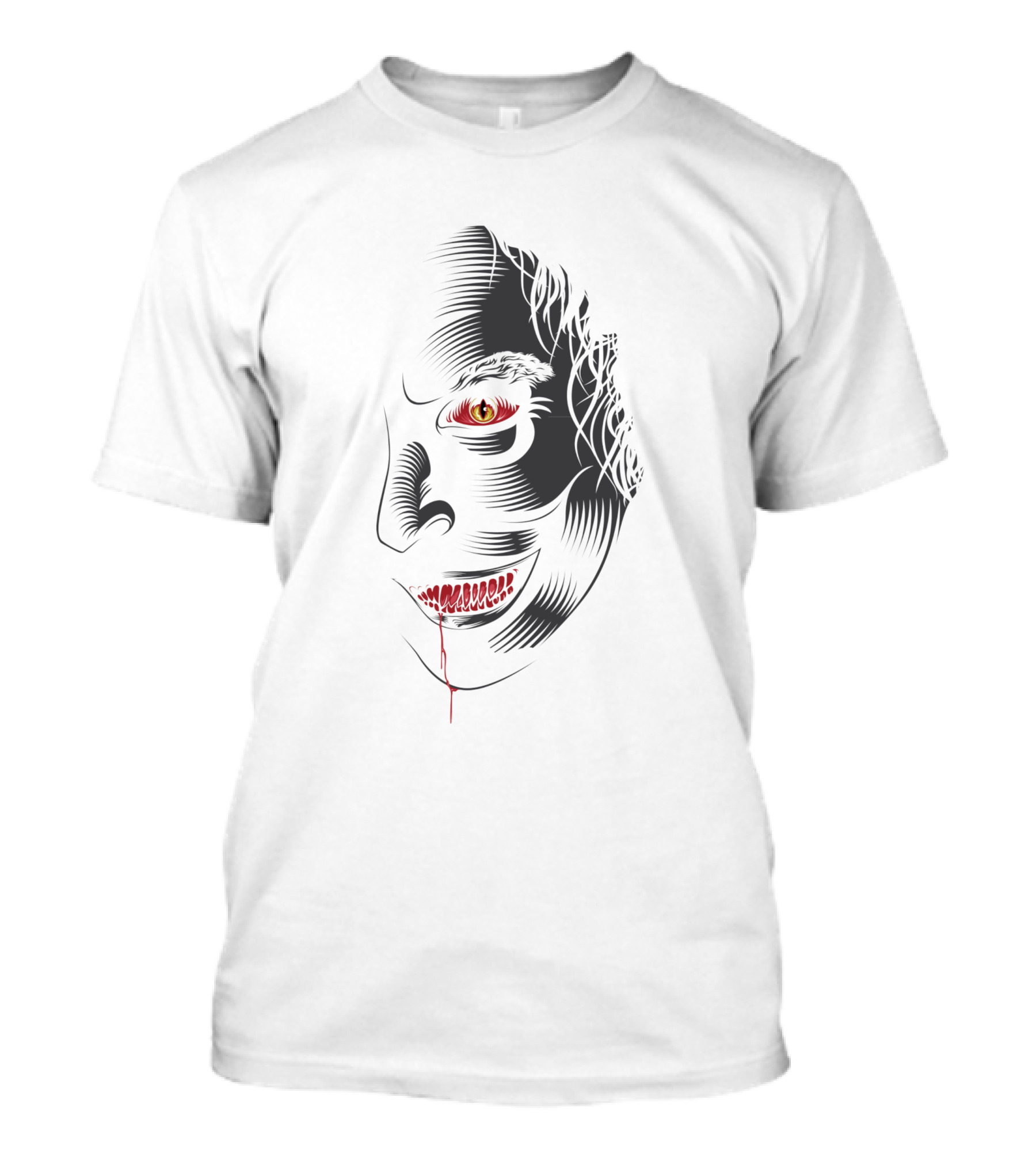 Aswang 1186733 Creepy Red-Eyed Smiling Face With Blood Drip T-Shirt