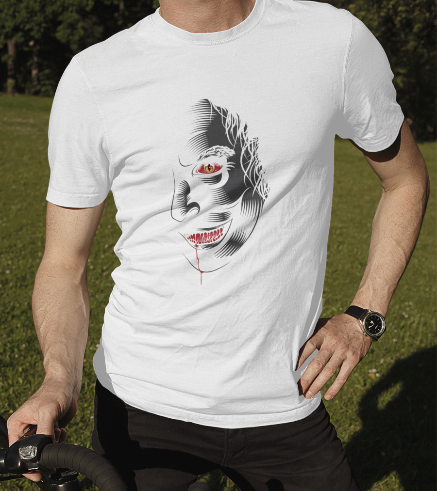 Aswang 1186733 Creepy Red-Eyed Smiling Face With Blood Drip T-Shirt