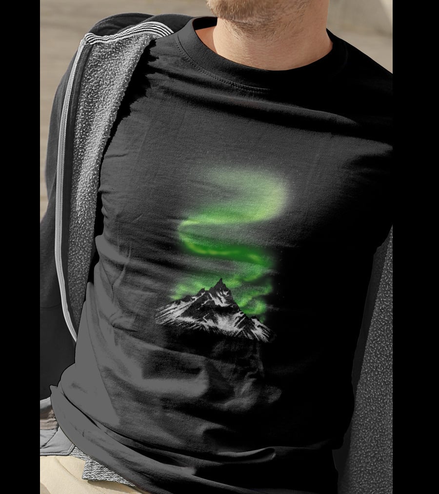 Aurora Borealis Over Snowy Mountain Night Sky 5600 T-Shirt