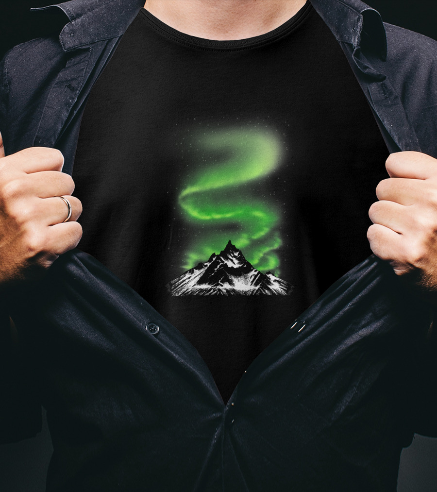 Aurora Borealis Over Snowy Mountain Night Sky 5600 T-Shirt
