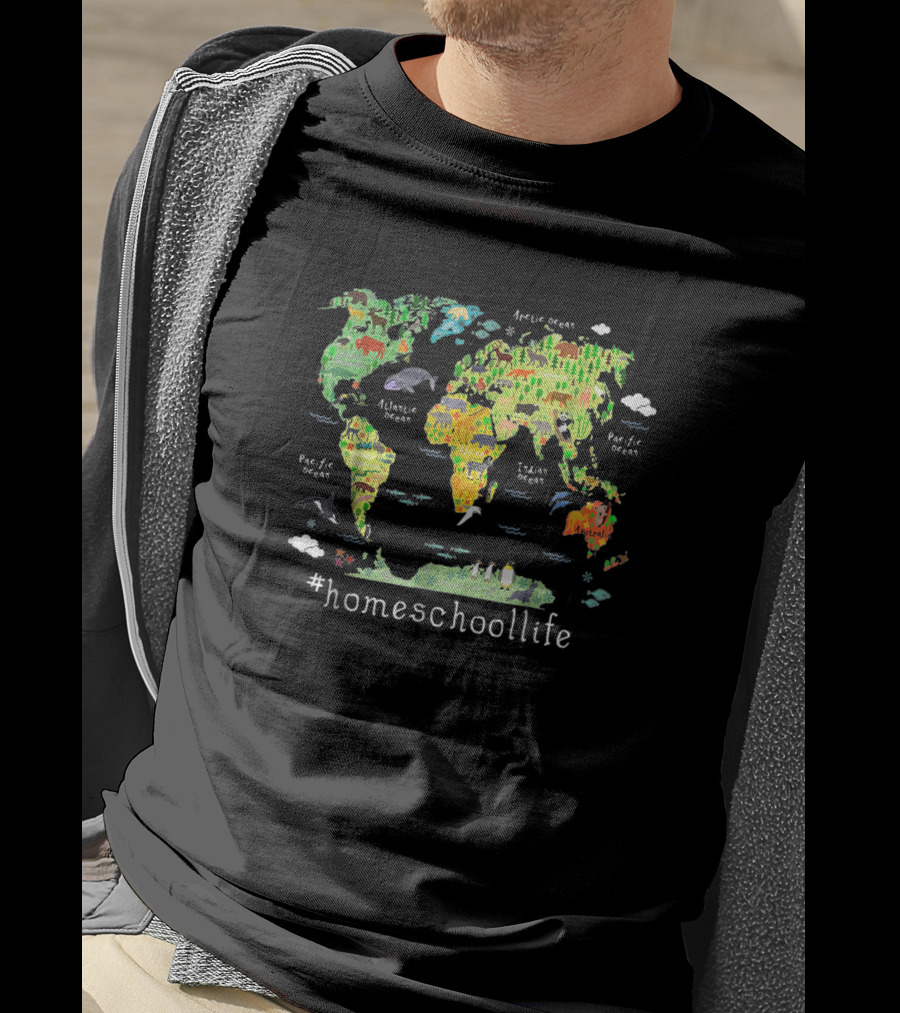 Homeschoollife Back To School World Map Homeschool Geography T-Shirt