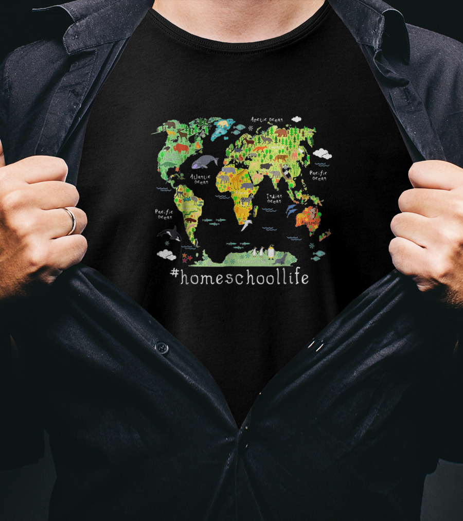 Homeschoollife Back To School World Map Homeschool Geography T-Shirt