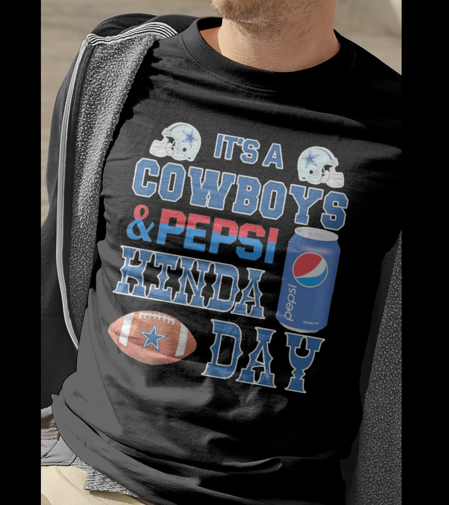 It's A Cowboys And Pepsi Kinda Day Football And Soda Can With Helmets T-Shirt