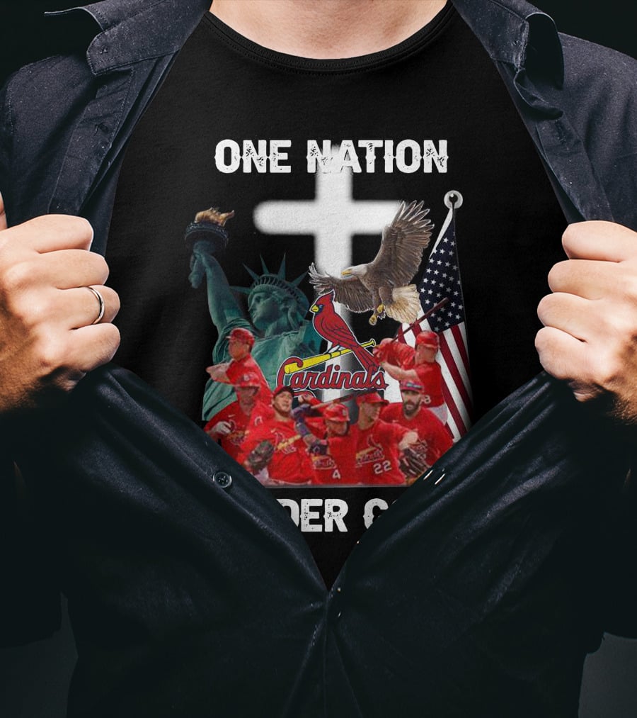 St Louis Cardinals One Nation Under God Liberty Statue Eagle Flag T-Shirt