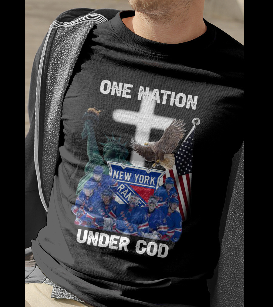New York Rangers One Nation Under God Statue Of Liberty Flag And Eagle T-Shirt