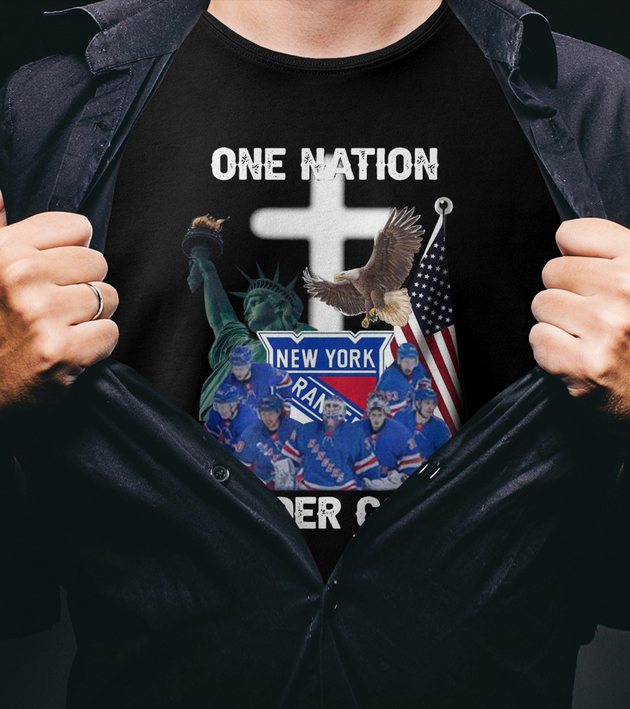 New York Rangers One Nation Under God Statue Of Liberty Flag And Eagle T-Shirt