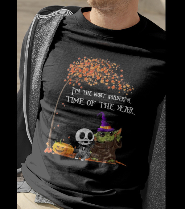 Baby Yoda Jack Skellington Halloween It's The Most Wonderful Time Of The Year T-Shirt