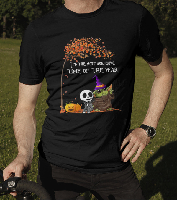 Baby Yoda Jack Skellington Halloween It's The Most Wonderful Time Of The Year T-Shirt