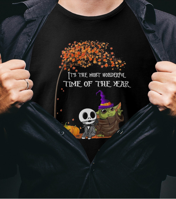 Baby Yoda Jack Skellington Halloween It's The Most Wonderful Time Of The Year T-Shirt