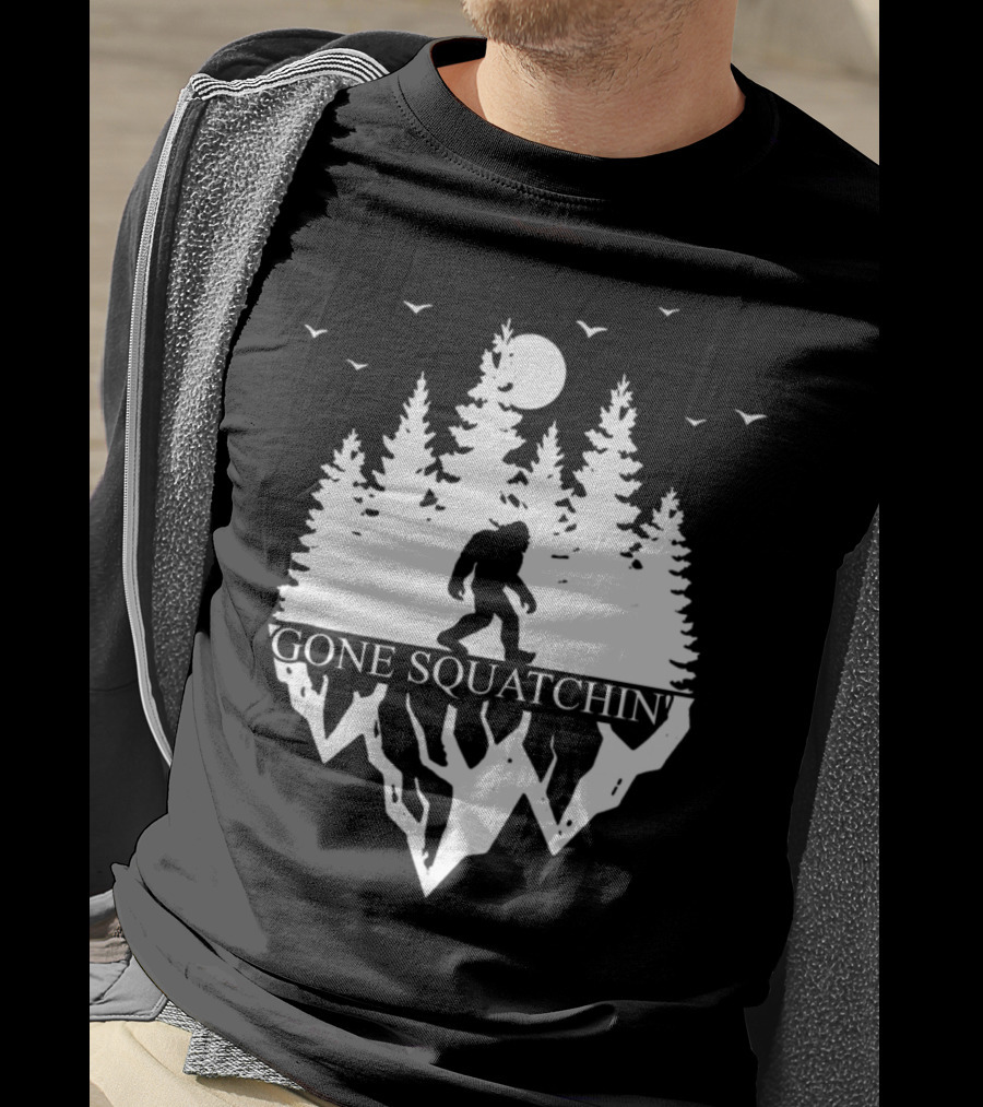 Gone Squatchin' Bigfoot Camping Moonlit Forest Adventure T-Shirt