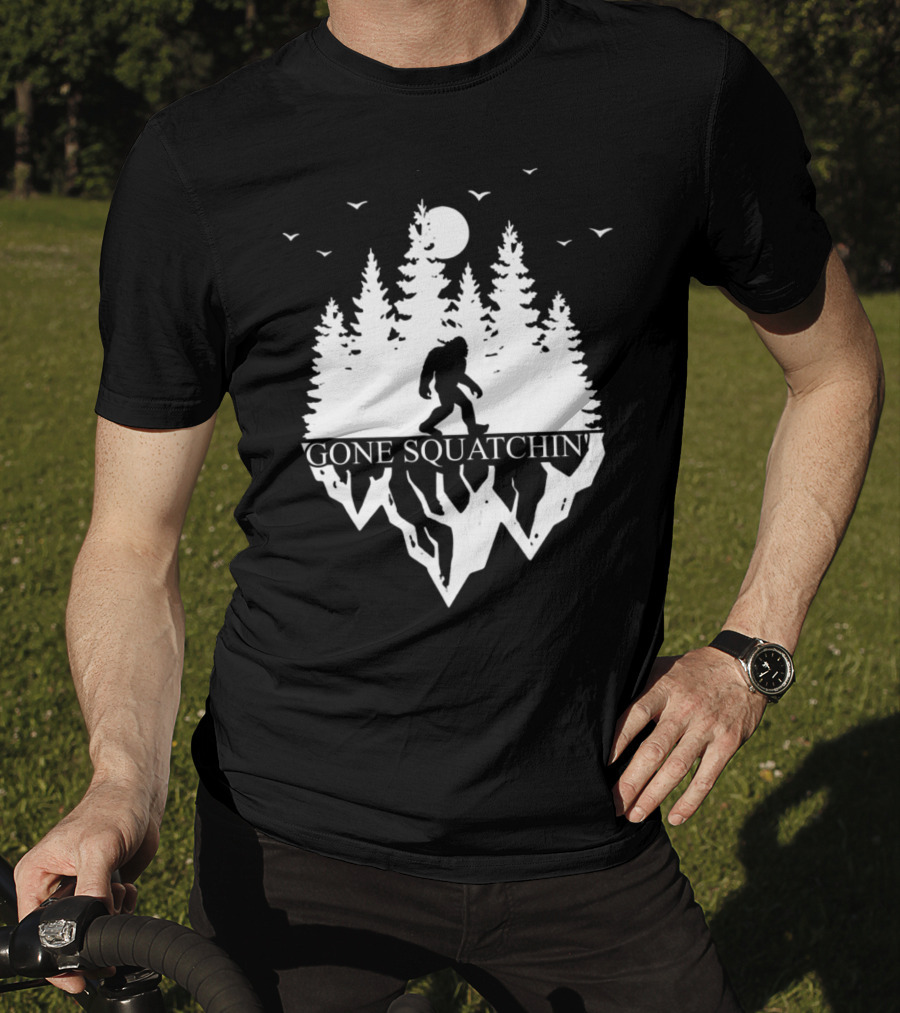 Gone Squatchin' Bigfoot Camping Moonlit Forest Adventure T-Shirt