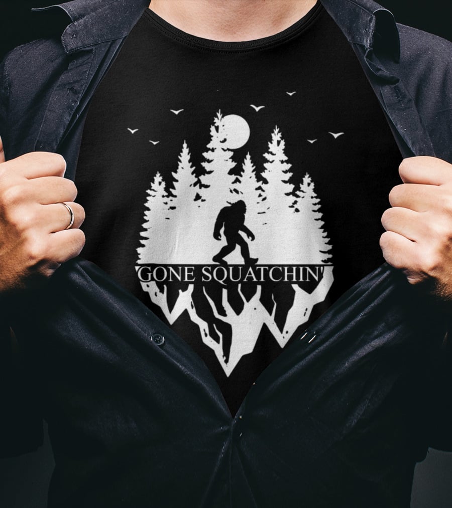 Gone Squatchin' Bigfoot Camping Moonlit Forest Adventure T-Shirt