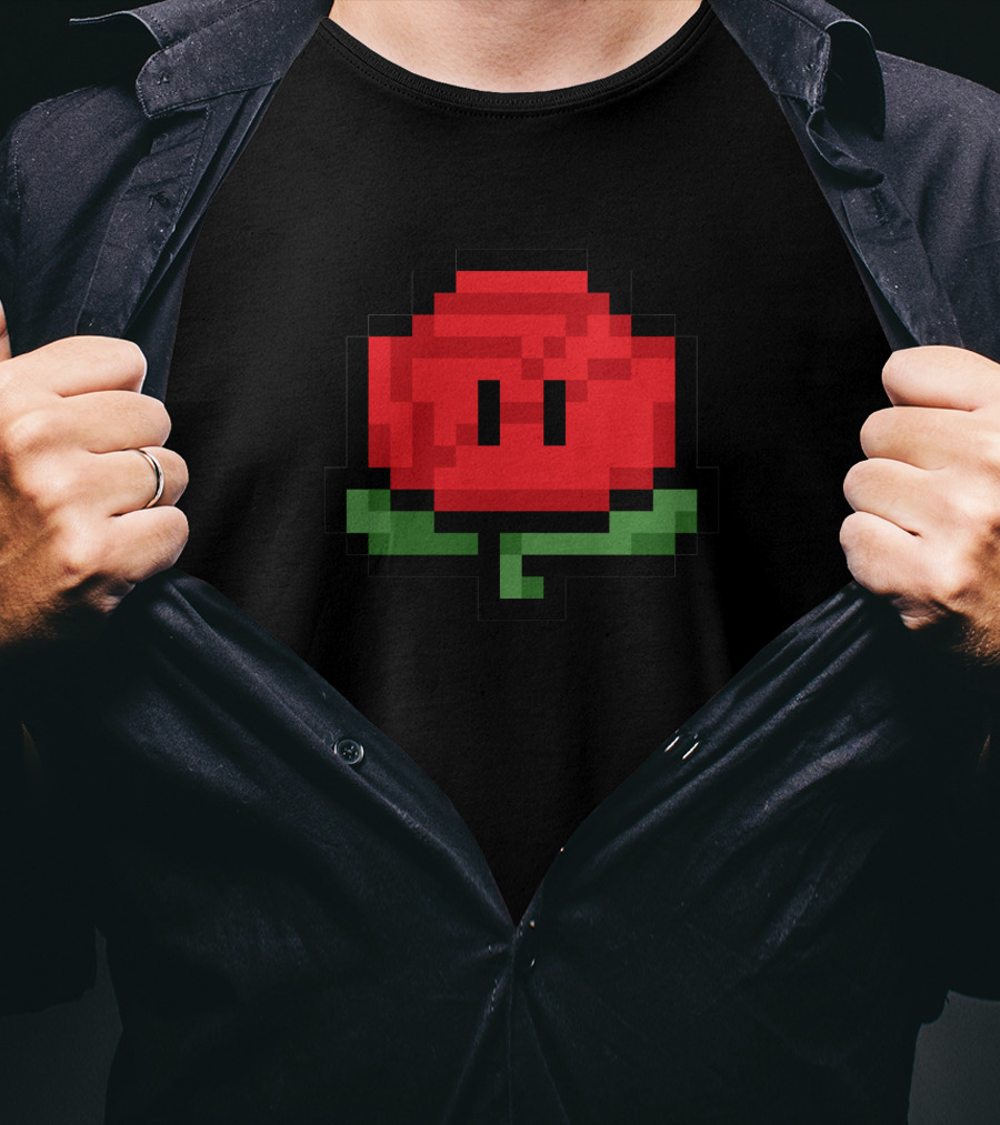 8-Bit Red Rose 1Up Power-Up T-Shirt