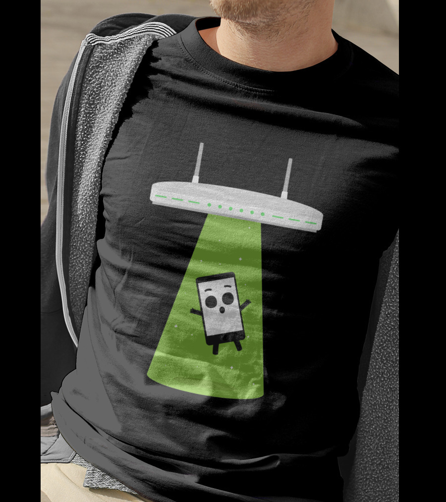 Abduction Wifi Alien Spaceship With Smartphone Character T-Shirt