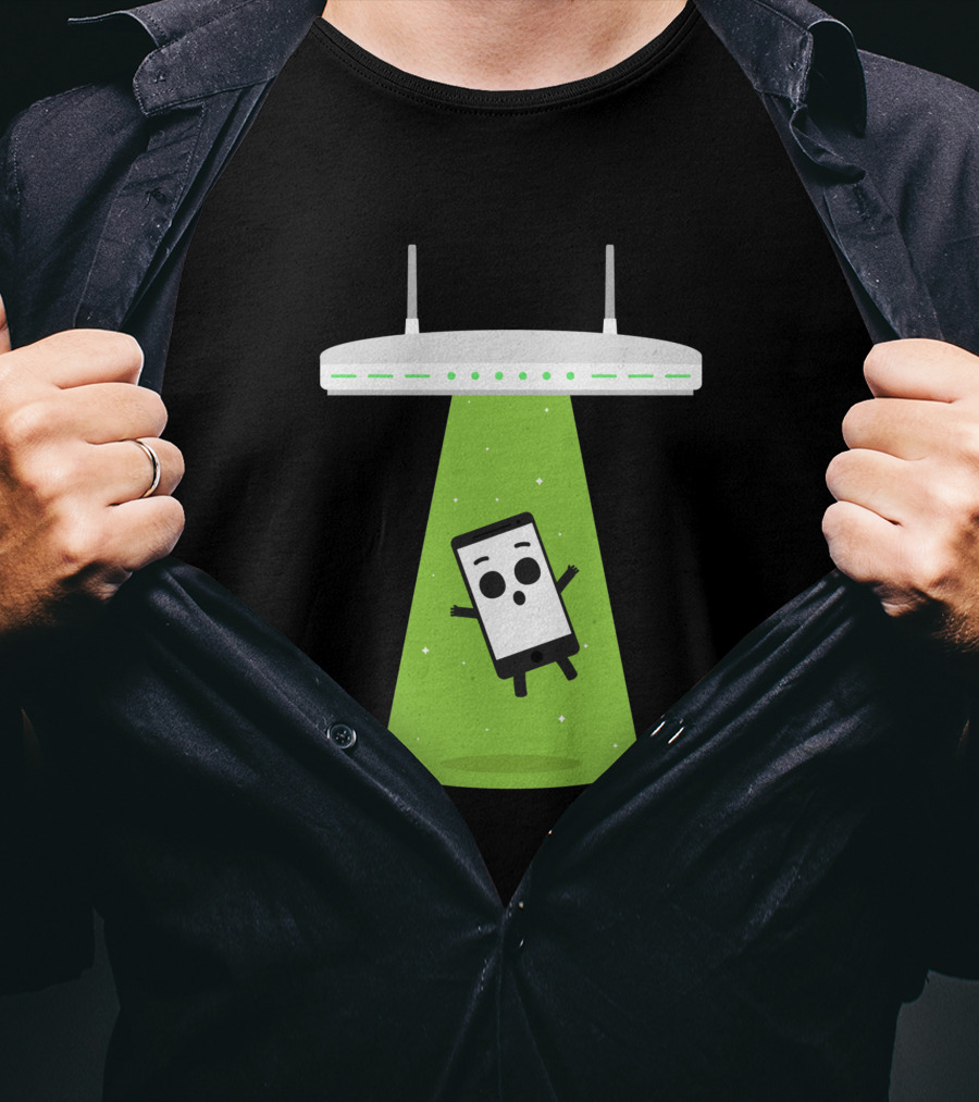 Abduction Wifi Alien Spaceship With Smartphone Character T-Shirt