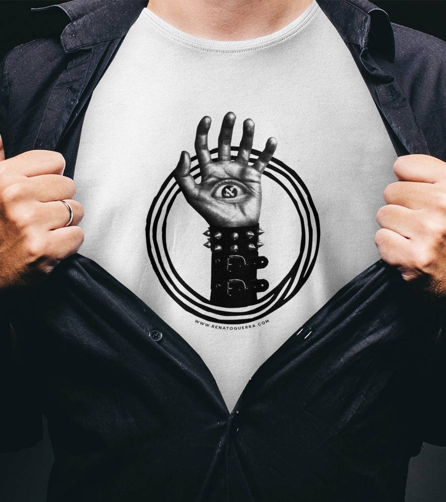 Aleph 83363 All Seeing Eye Hand With Spiked Wristband T-Shirt