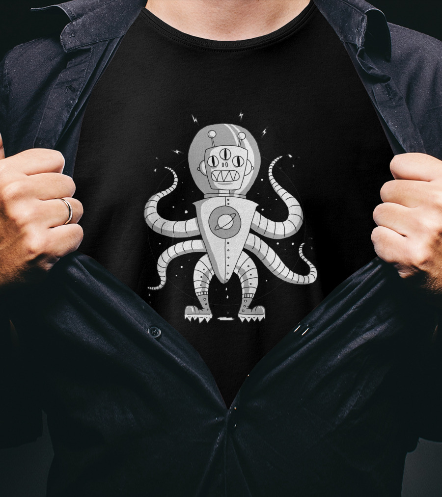 Alien Spaceman 853031 Six-Legged Robot With Saturn Helmet T-Shirt