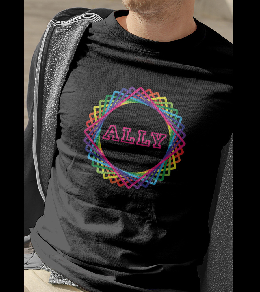 Ally Vibrant Rainbow Geometric Swirl T-Shirt