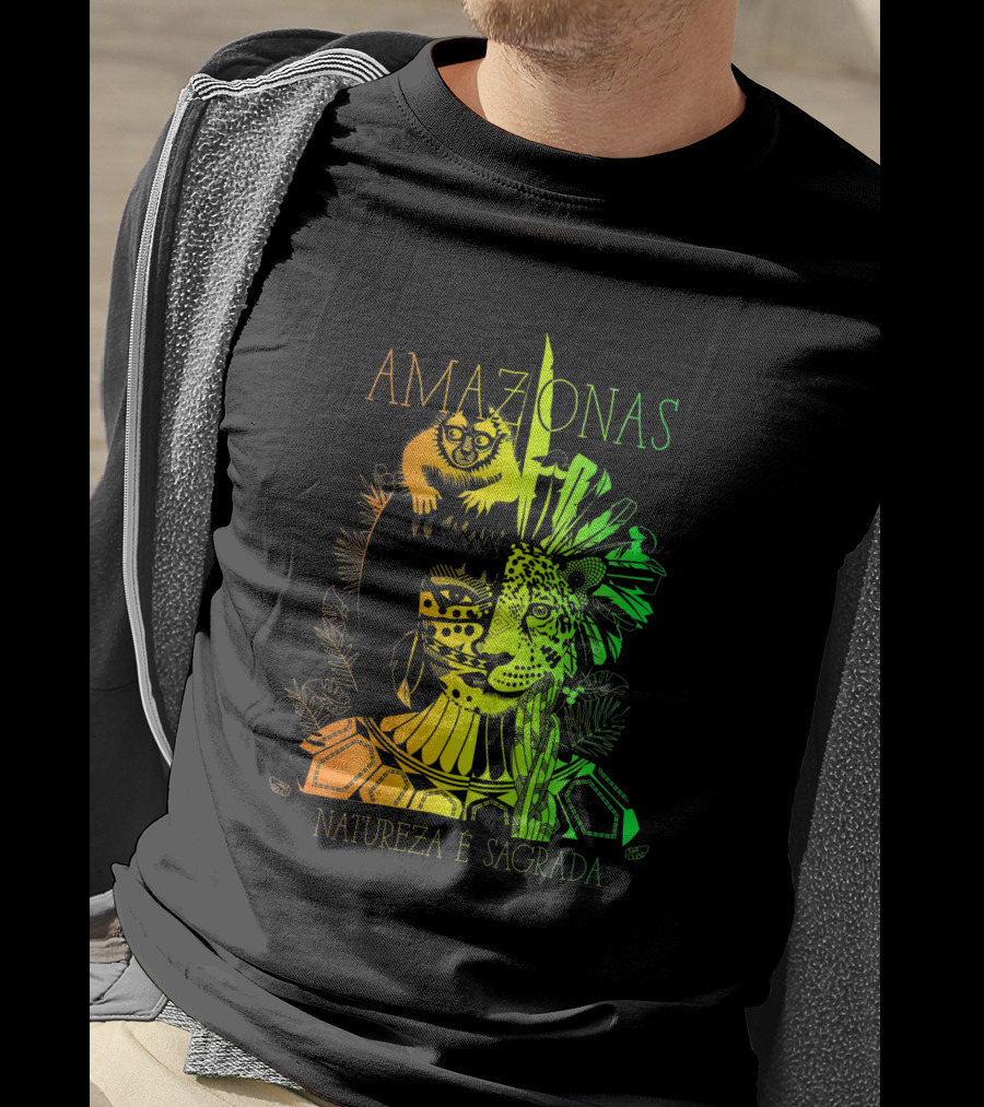 AMAZONAS Natureza É Sagrada 373731 Jaguar Lemur Jungle Spirit T-Shirt
