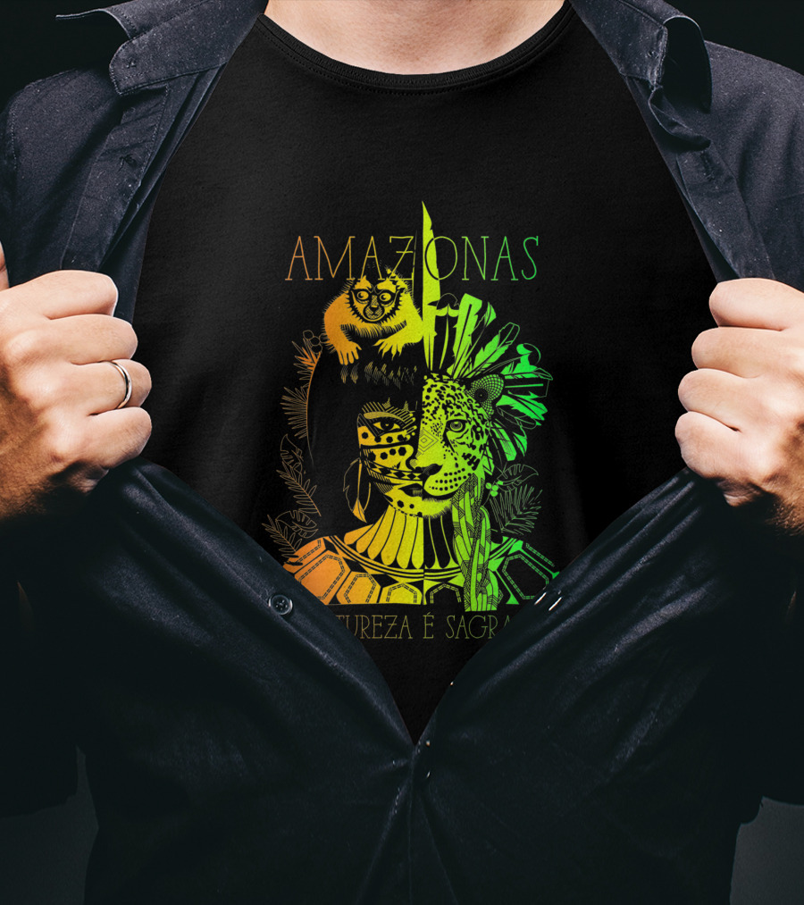 AMAZONAS Natureza É Sagrada 373731 Jaguar Lemur Jungle Spirit T-Shirt
