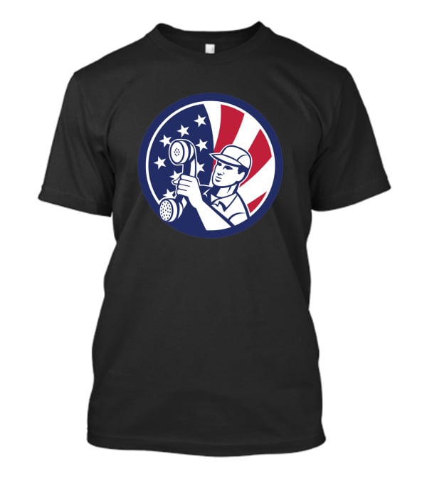 American Telephone Installation Repair Patriotic Worker Vintage Emblem T-Shirt