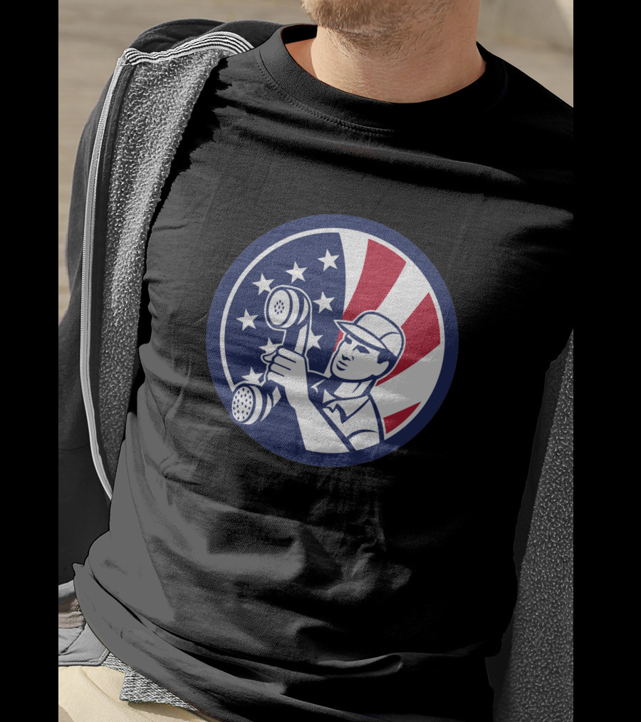 American Telephone Installation Repair Patriotic Worker Vintage Emblem T-Shirt