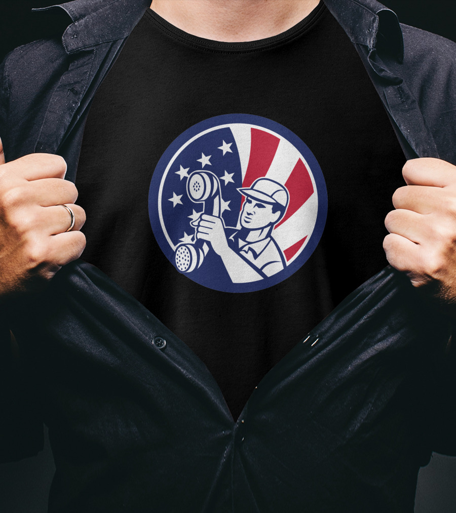 American Telephone Installation Repair Patriotic Worker Vintage Emblem T-Shirt