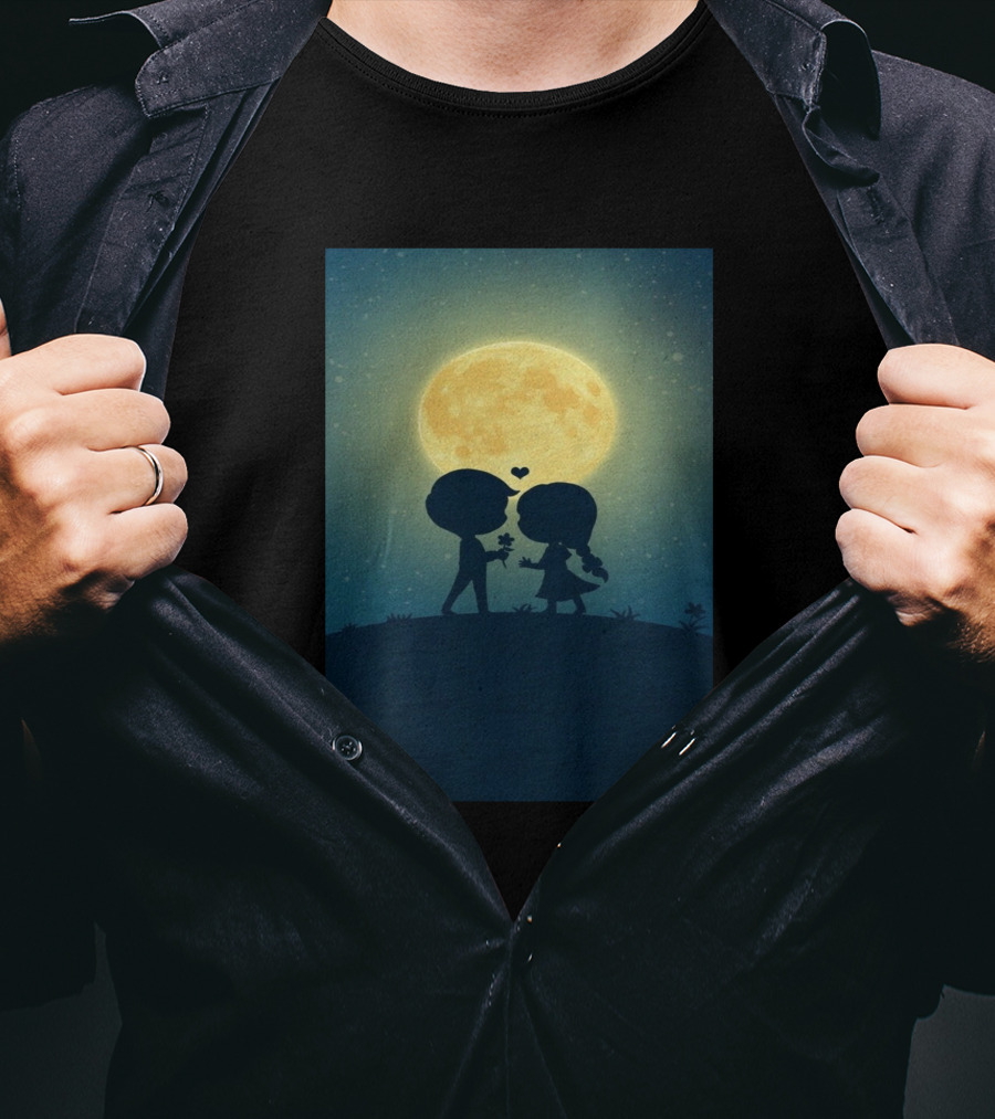 Anime 410328 Silhouette Couple Full Moon Romance T-Shirt