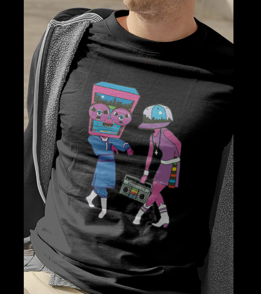 Around The Track 347 Retro Arcade Style Dancing Figures And Boombox T-Shirt
