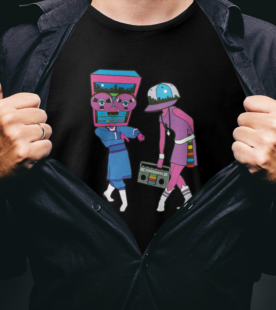 Around The Track 347 Retro Arcade Style Dancing Figures And Boombox T-Shirt