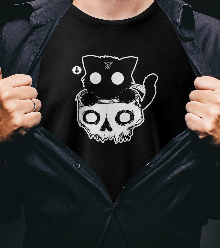 Bad Kitty With Skull And X Symbol Eyes T-Shirt
