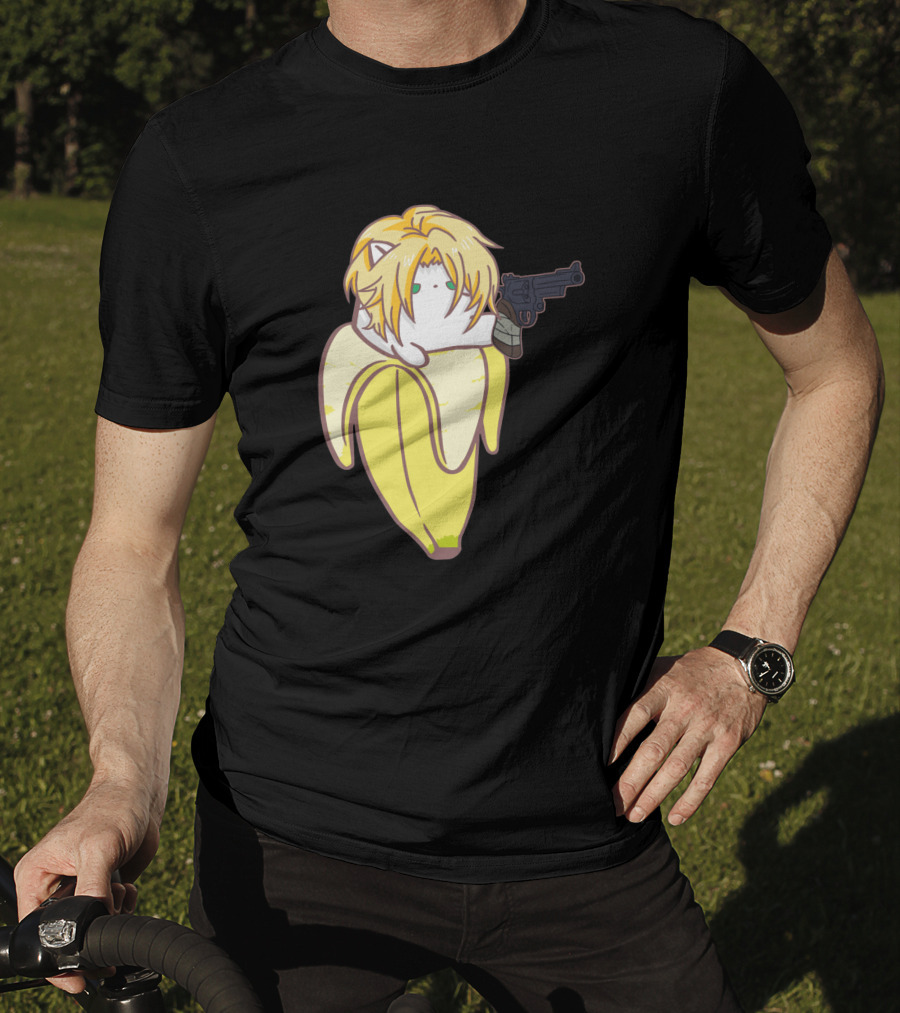 Bananya Fish 990217 Cat In Banana Costume With Toy Gun Anime T-Shirt