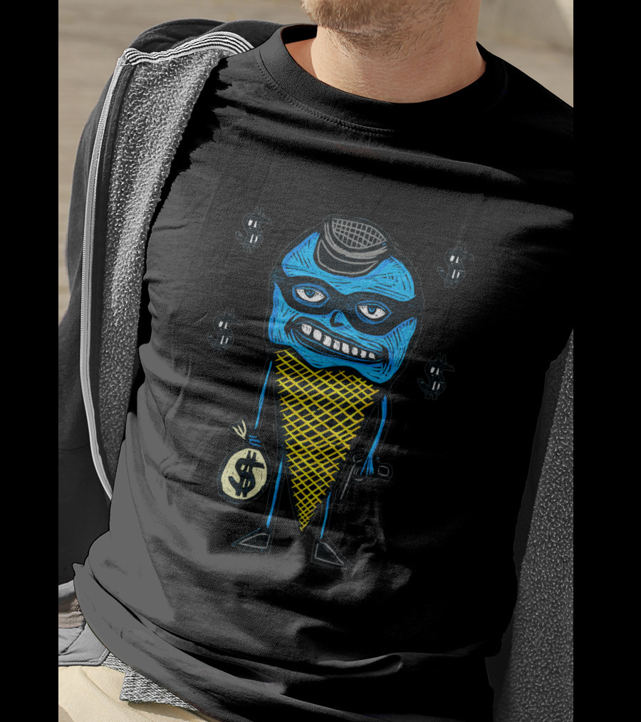 Bank Robber Cone 43391 Ice Cream Criminal Holding Money Bag With Dollar Signs T-Shirt