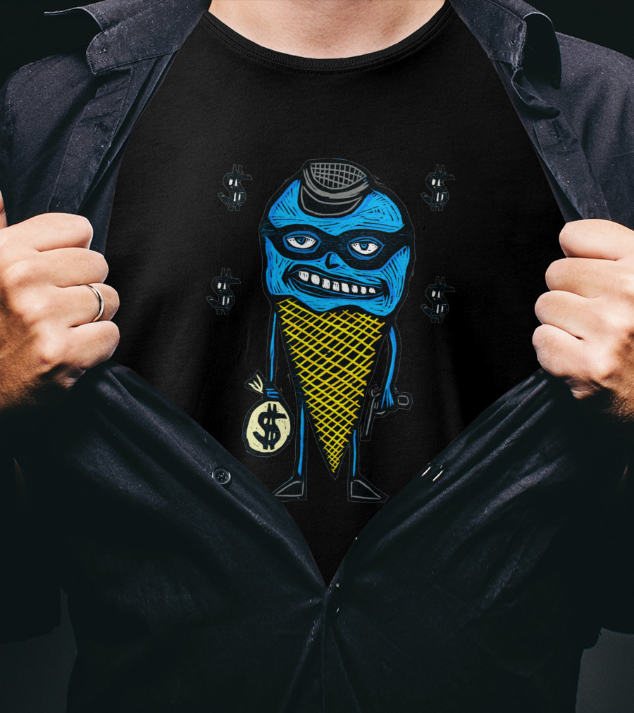 Bank Robber Cone 43391 Ice Cream Criminal Holding Money Bag With Dollar Signs T-Shirt