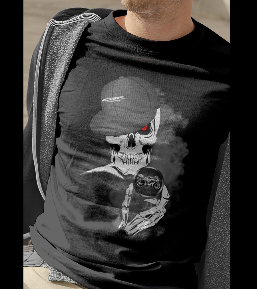 CBR 600 Skull With Motorcycle And Cap T-Shirt