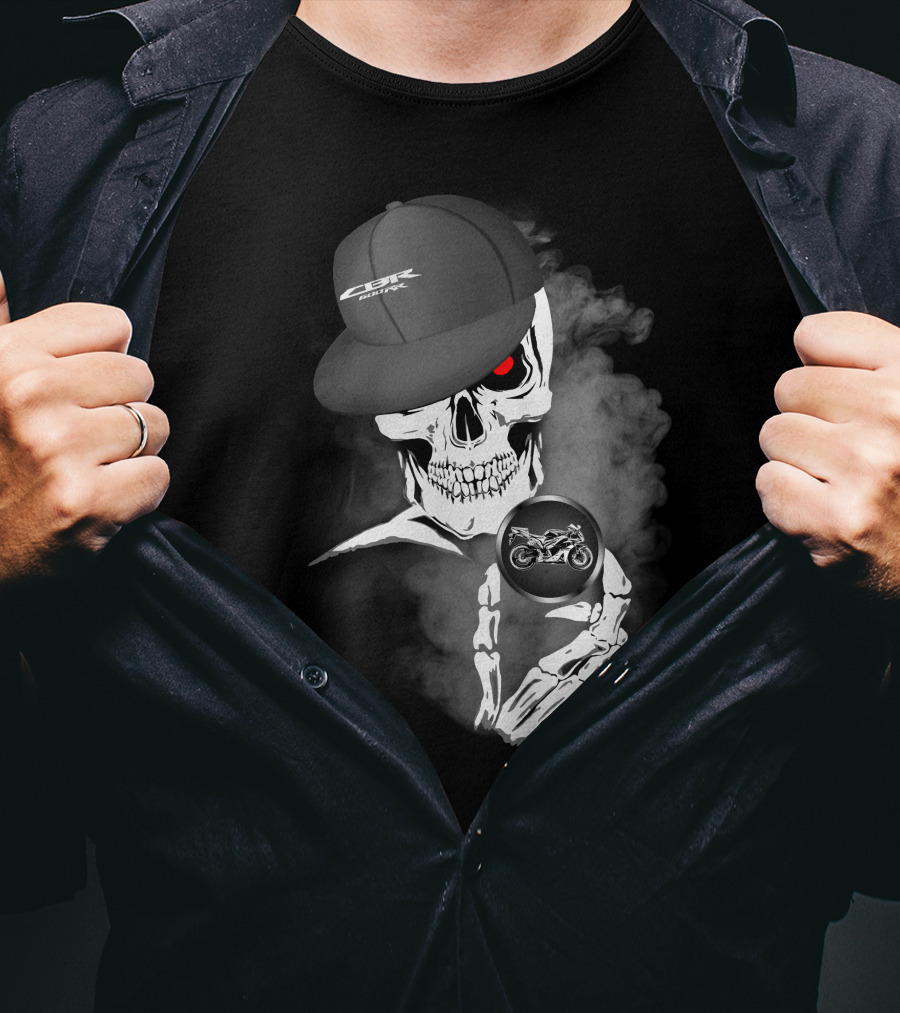 CBR 600 Skull With Motorcycle And Cap T-Shirt