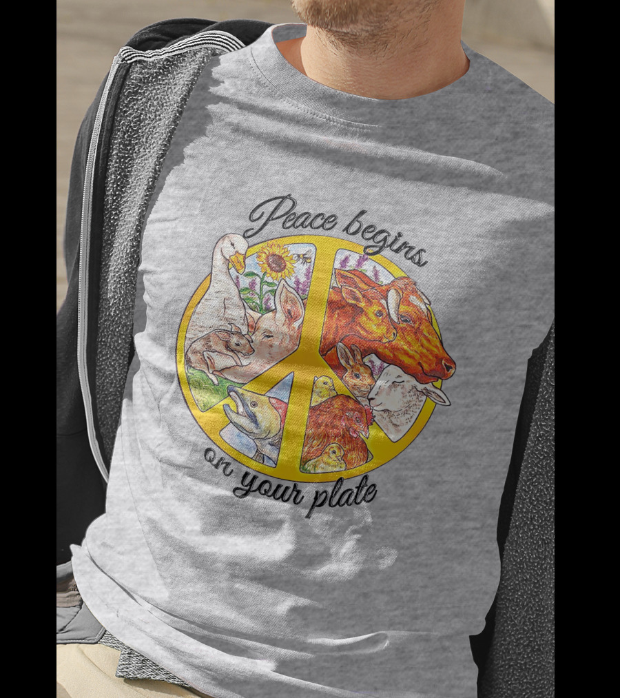 Peace Begins On Your Plate Animal Harmony Peace Sign T-Shirt