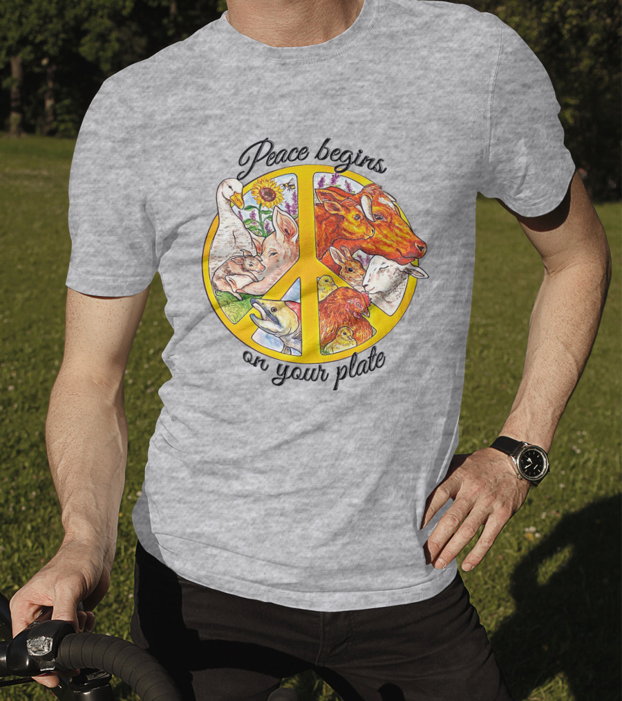 Peace Begins On Your Plate Animal Harmony Peace Sign T-Shirt