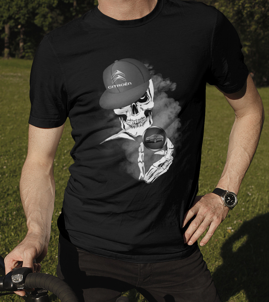 Citroen C Elysee Skull With Hat And Car Image In Smoke T-Shirt