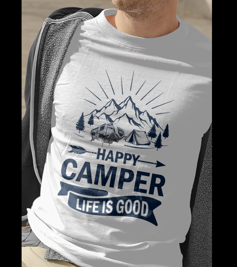 Happy Camper Life Is Good Mountain Adventure T-Shirt