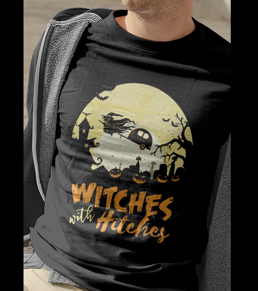 Witches With Hitches Moonlit Halloween Scene T-Shirt