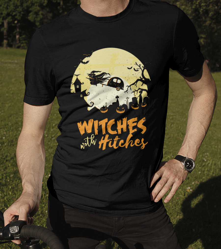 Witches With Hitches Moonlit Halloween Scene T-Shirt