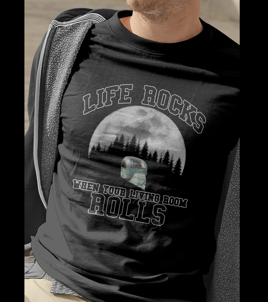 Life Rocks When Your Living Room Rolls Barefoot By NuCamp Camper Moon Forest T-Shirt